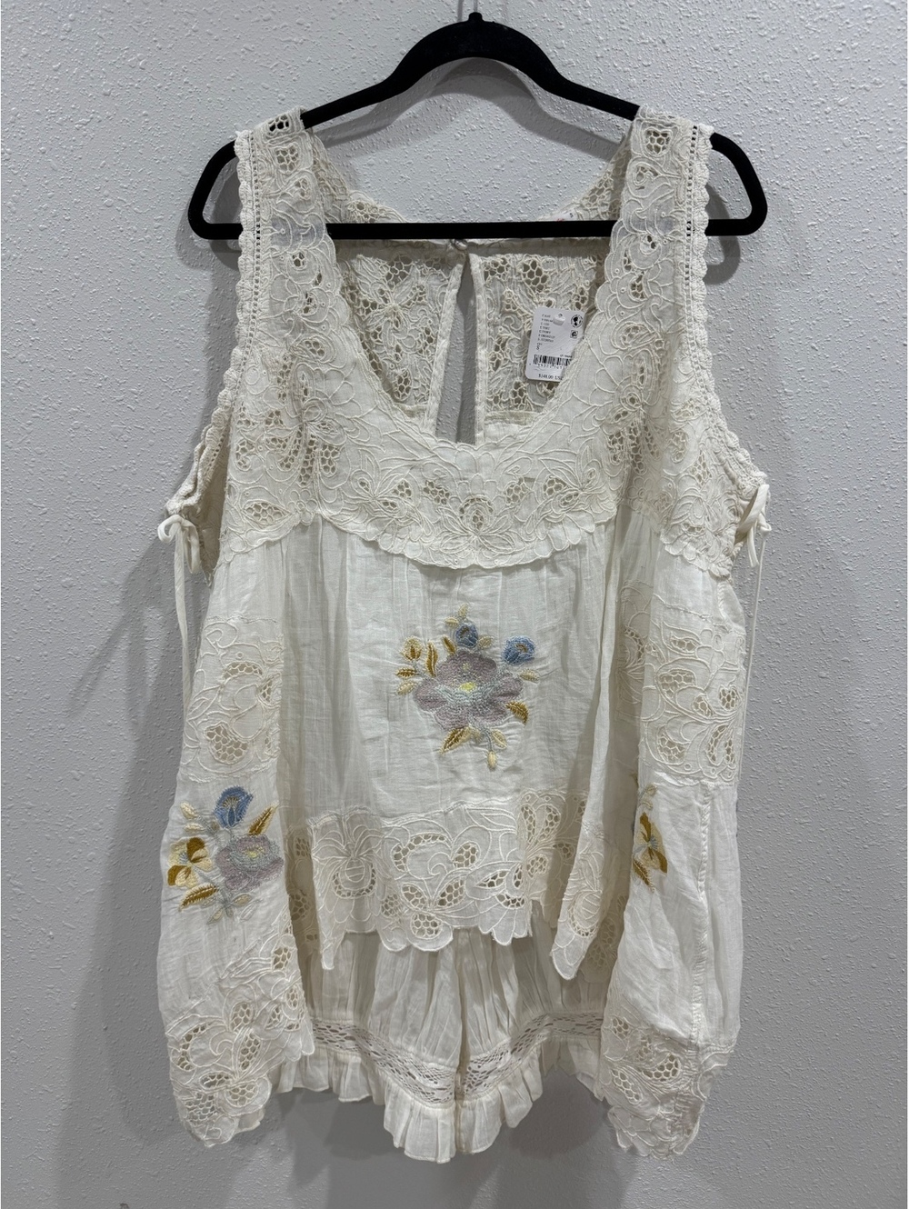 Free People Intimately Eye Catcher Bloomsie Romper Tofu Ivory Small Embroidered